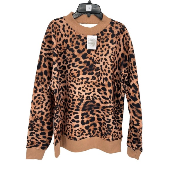 $49 Bp Womens Mock Neck Graphic Sweatshirt In Tan Simple Leopard Print SZ-Medium - Picture 2 of 9